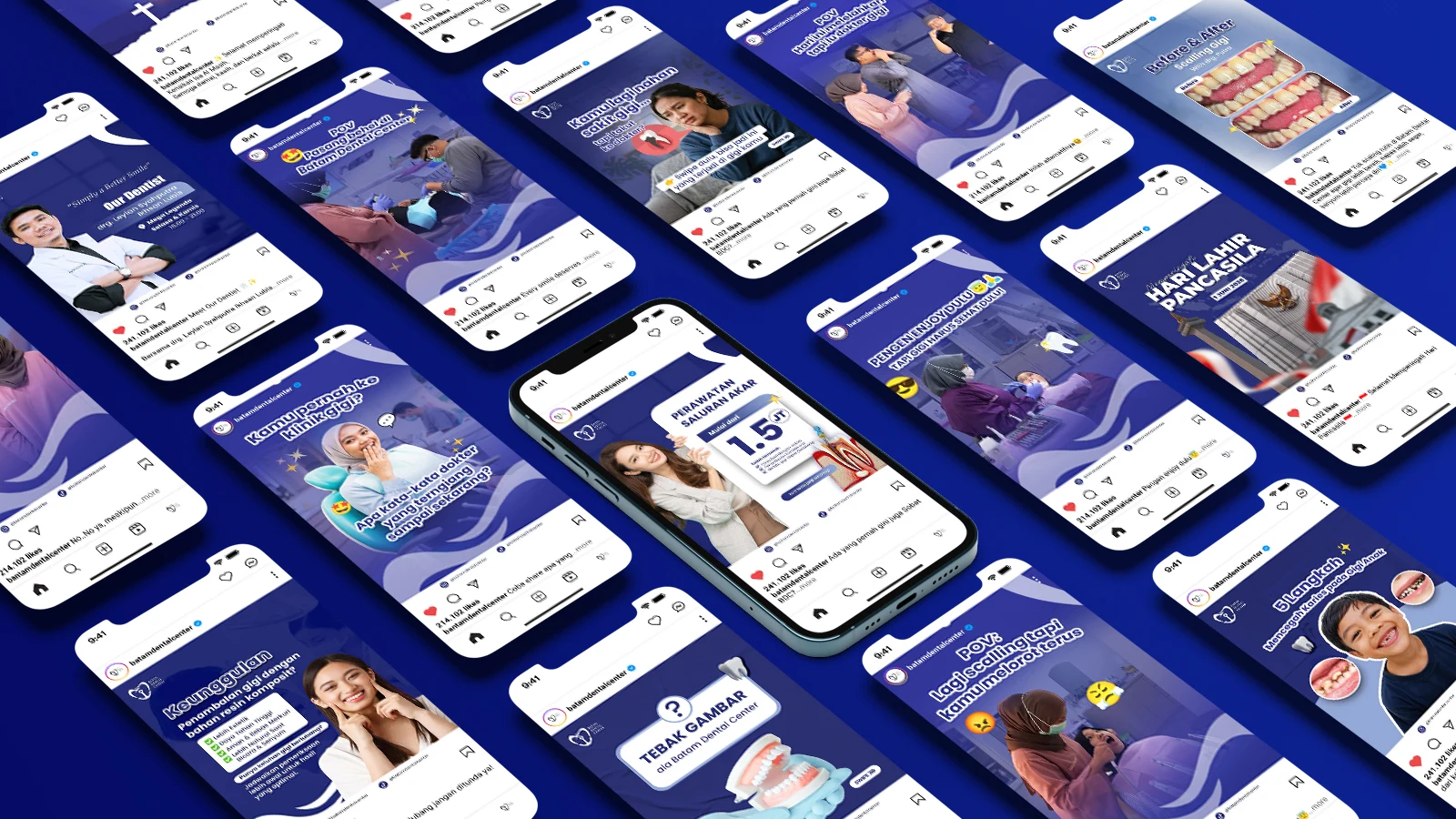 Contoh konten Instagram Feed dan Reels klinik gigi Batam Dental Center hasil kerja sama dengan Adsbangda